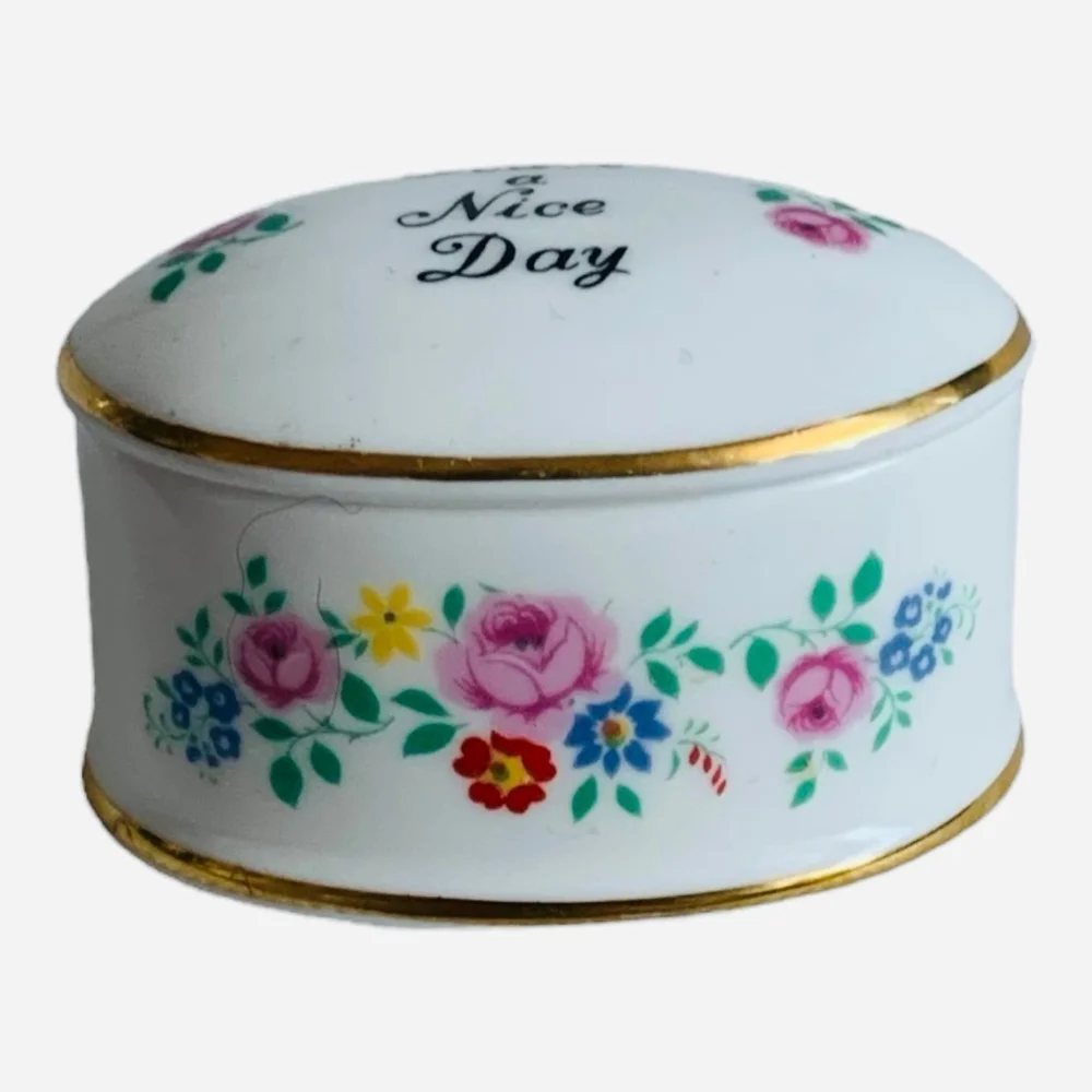 Vintage Coalport Bone China Trinket Box Floral Gold Trim England 2.25